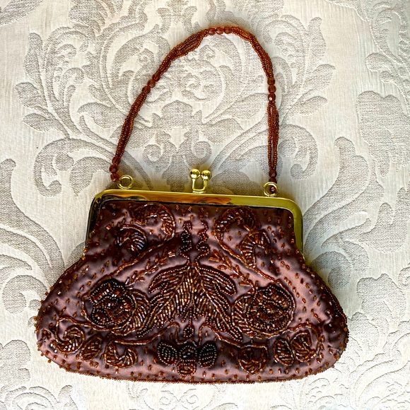La Regale Vintage Brown Beaded Small Purse - Picture 3 of 7